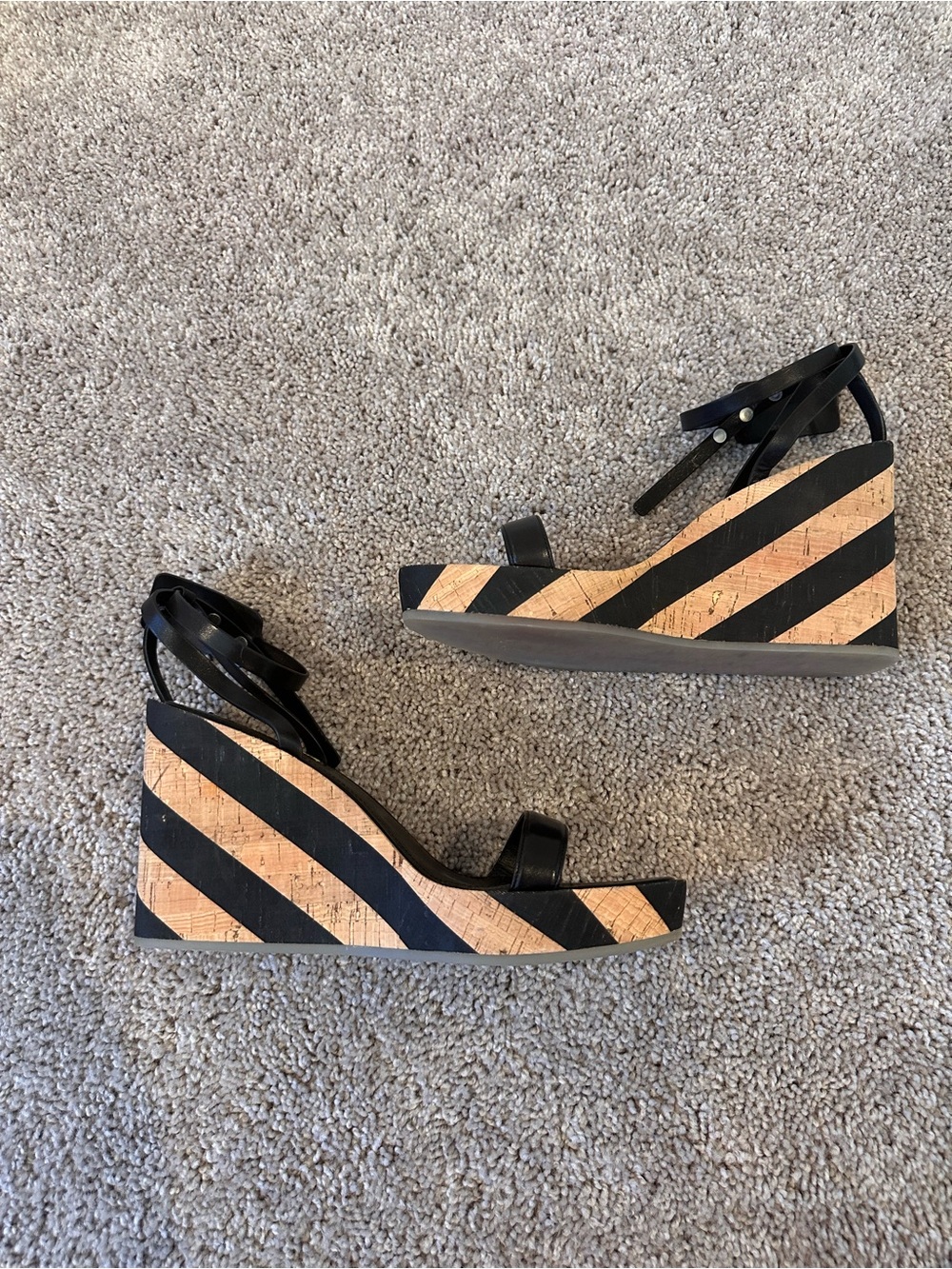 Off-White Black Leather Cork-Trim Wedge Sandals